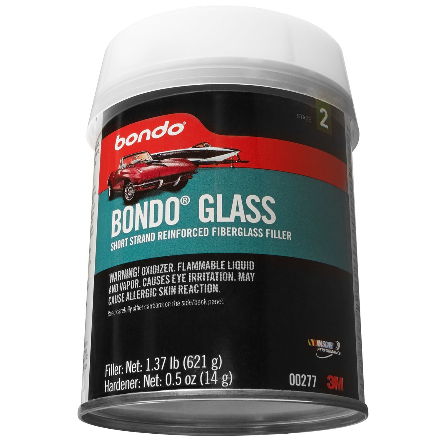 Bondo Glass, Short Strand Reinforced Fiberglass Filler, Stage 2, 1.37 lbs. Filler with 0.5 oz Hardener
