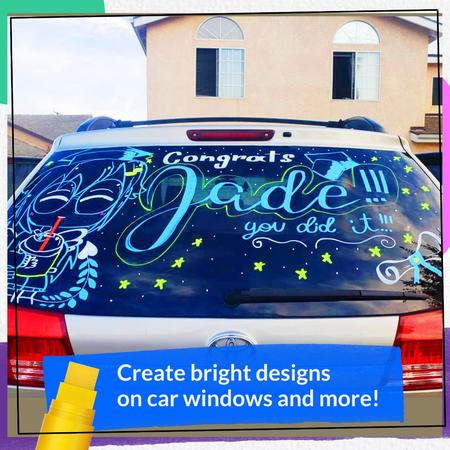 Funcils 8 Washable Window Markers for Cars - 15mm Jumbo Colored Markers -  Neon Paint Chalk Markers for