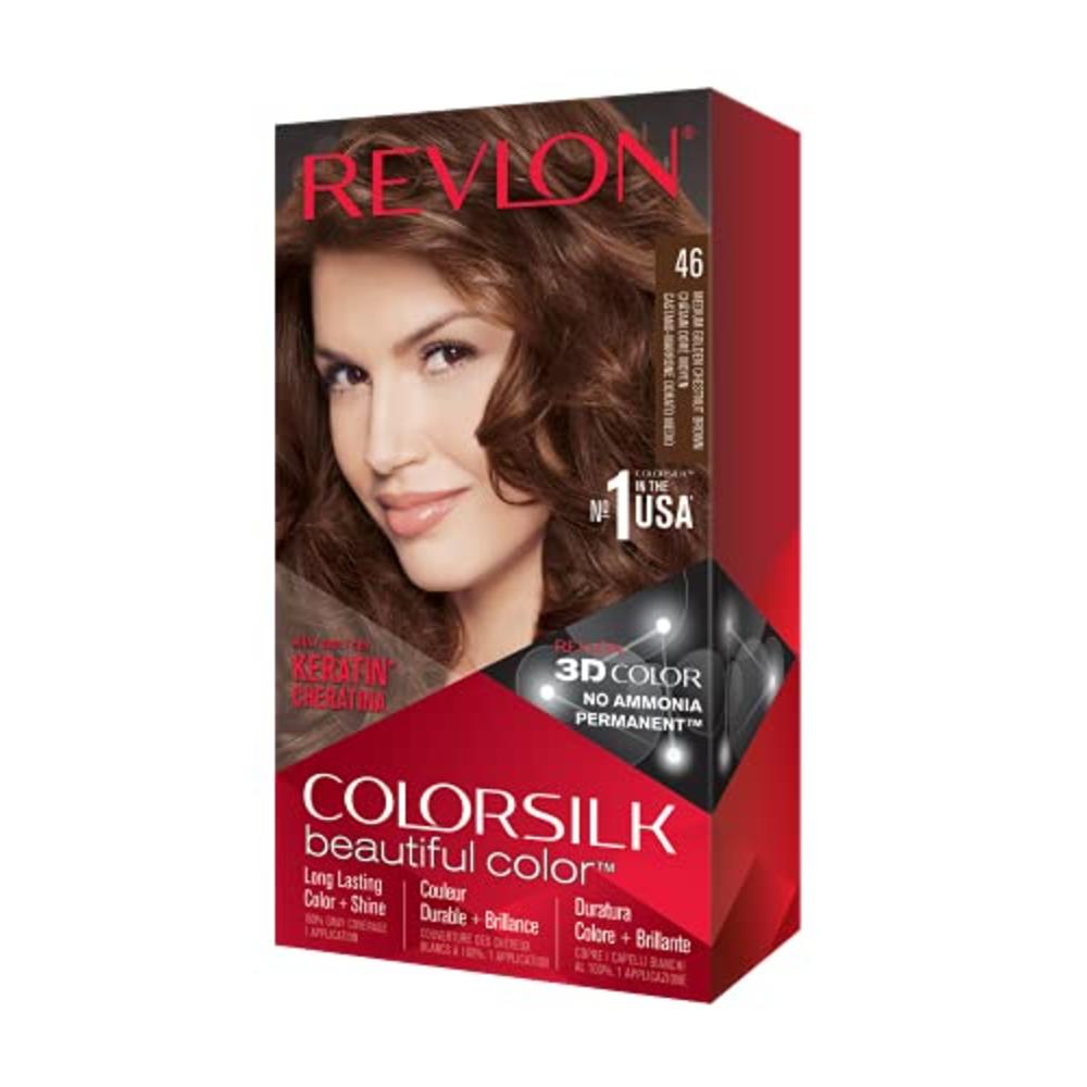 Revlon Permanent Hair Color, Permanent Hair Dye, Colorsilk with 100% Gray Coverage, Ammonia-Free, Keratin and Amino Acids, 46 Me