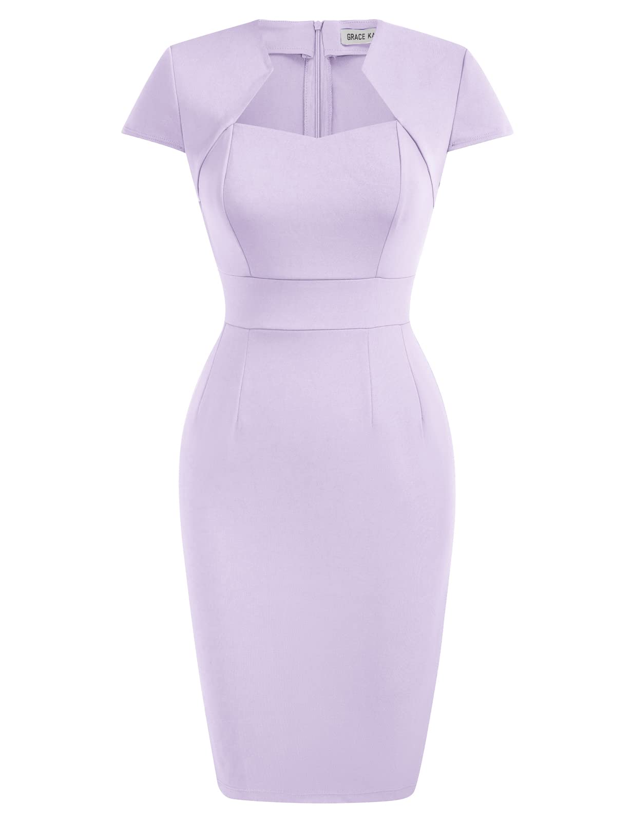 GRACE KARIN Womens Vintage Cap Sleeve Bodycon Knee-Length Pencil Dress for Party Prom Light Purple, Medium