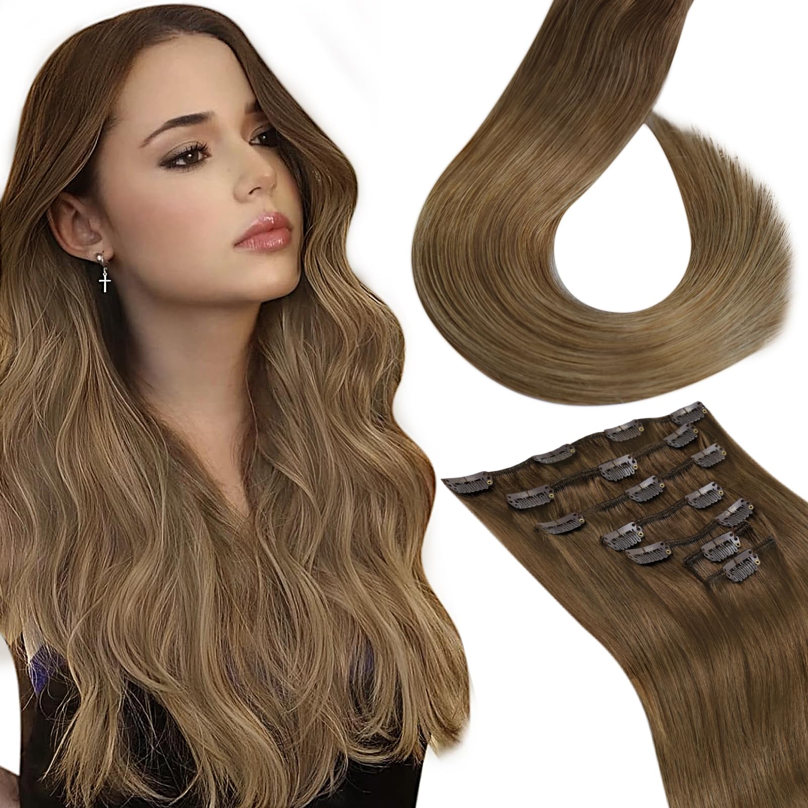 Laa Voo clip in hair extensions Shop Laavoo Real Hair Clip-In Extensions | Dark Brown Remy  main image 4