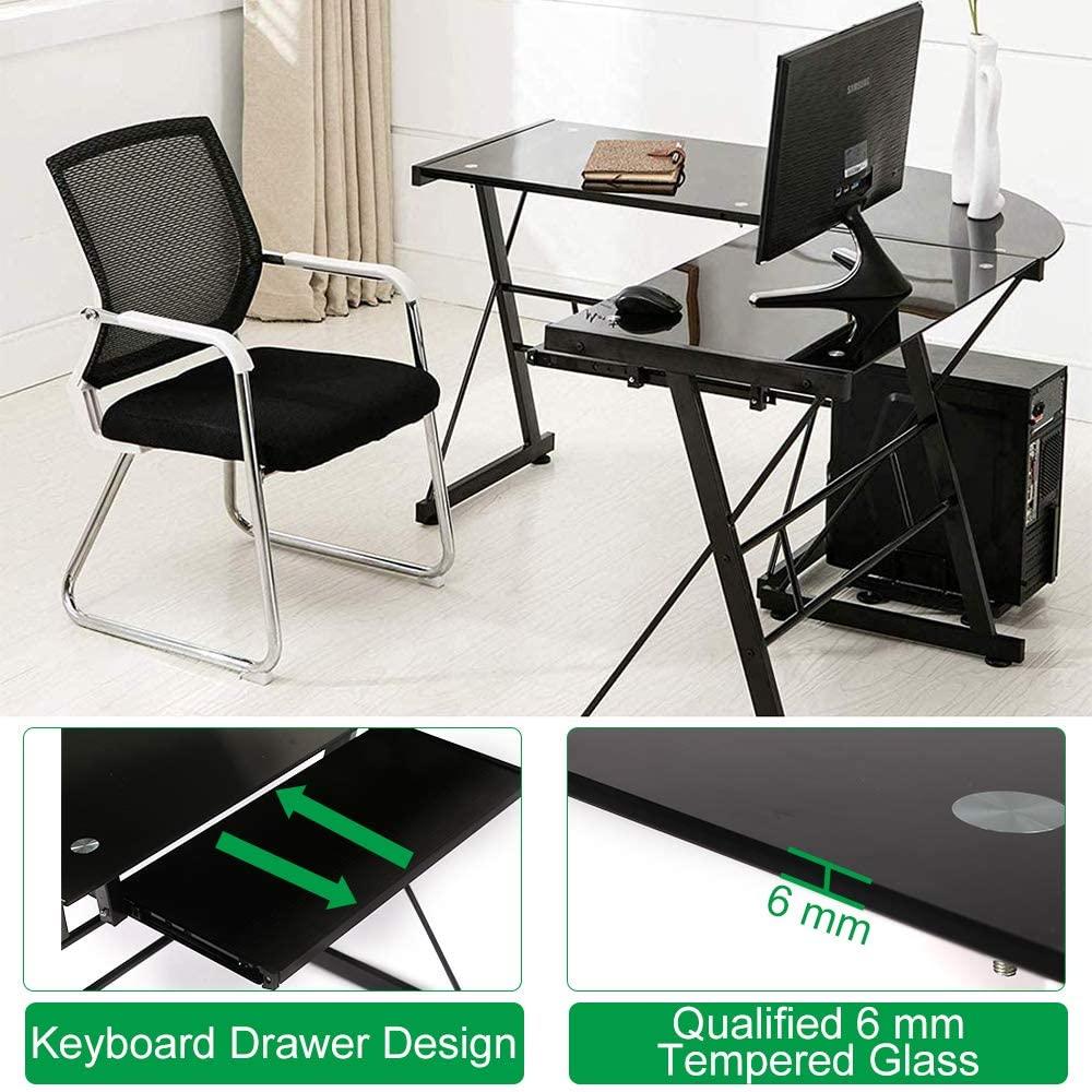 Best Home Product L Shaped Computer Desk with Keyboard Tray L-Shaped Home Office Desk Corner Desk with Scratch-Resistant Glass T