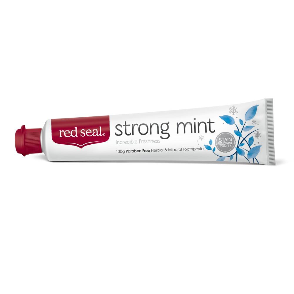 RED SEAL LIVE YOUR BEST LIFE Red Seal Strong Mint Toothpaste -Extra Strong Mint Flavor to Freshen Breath, Dolomite Powder to Remove Surface Stains - No Fluor