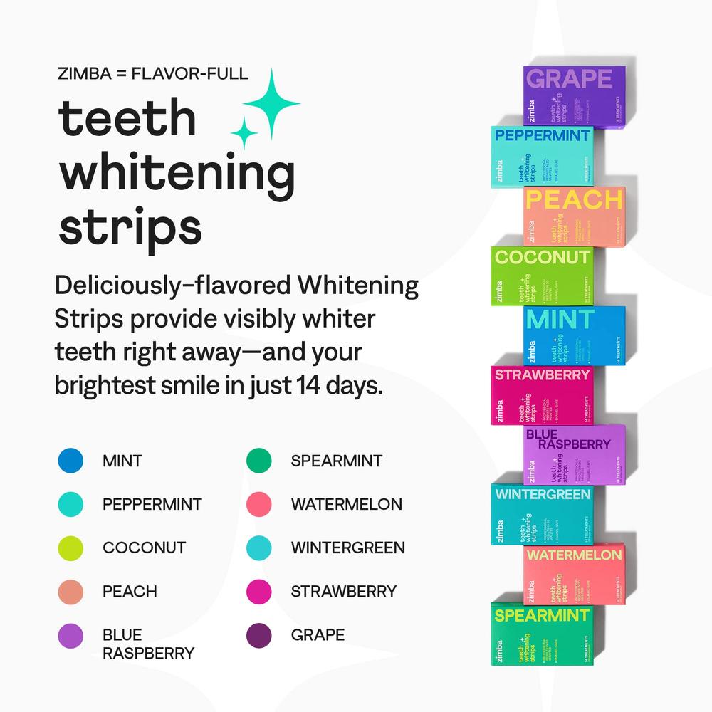 Zimba Strawberry Flavored Teeth Whitening Strips | Vegan, Enamel Safe Hydrogen Peroxide Teeth Whitener for Coffee, Wine, Tobacco
