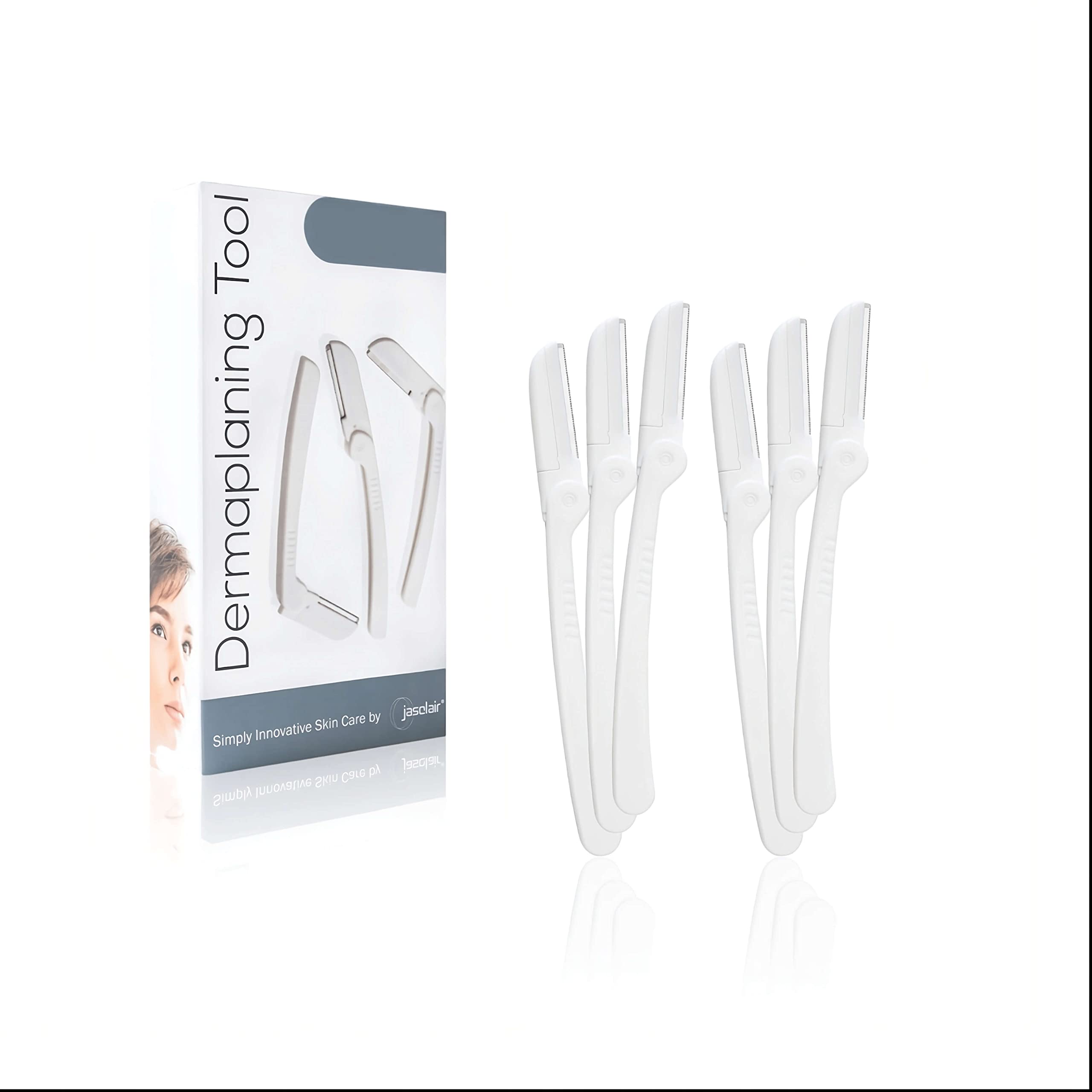 jasclair Dermaplaning Tool (6 Count) - Easy to Use Dermaplane Razor For Face - Facial Hair Removal for Women - Blade for Eyebrows and Pea
