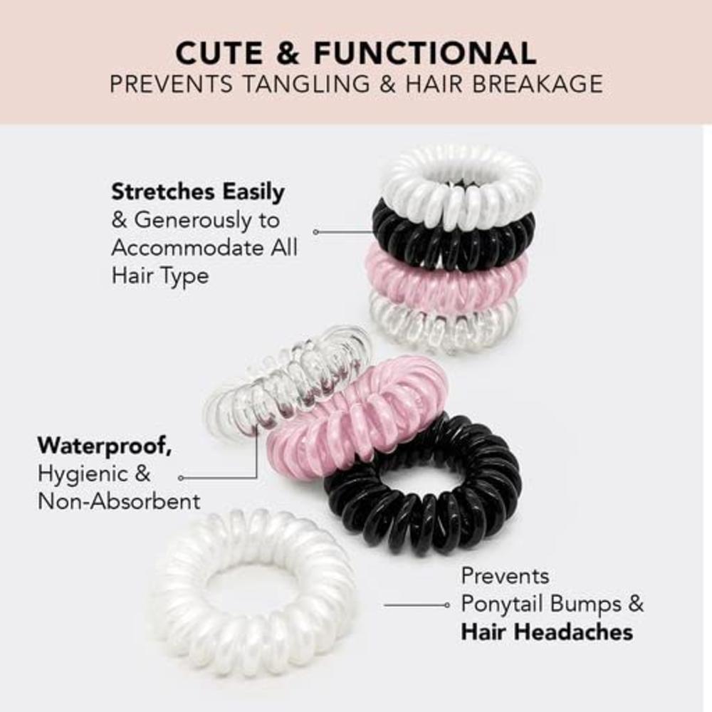 Kitsch Spiral Hair Ties for Women - Waterproof Ponytail Holders for Teens | Stylish Phone Cord Ties & Hair Coils for Girls | Tie