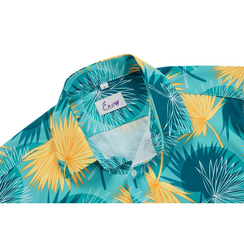 EUOW Men's Hawaiian Shirt Short Sleeves Printed Button Down Summer Beach Dress Shirts(Yellow Leaf,2XL)