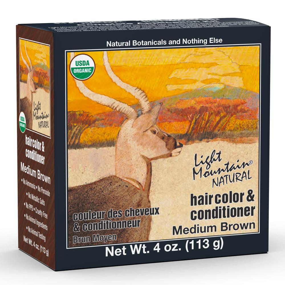 Light Mountain Henna Hair Color & Conditioner - Medium Brown Hair Dye for Men/Women, Organic Henna Leaf Powder and Botanicals, C