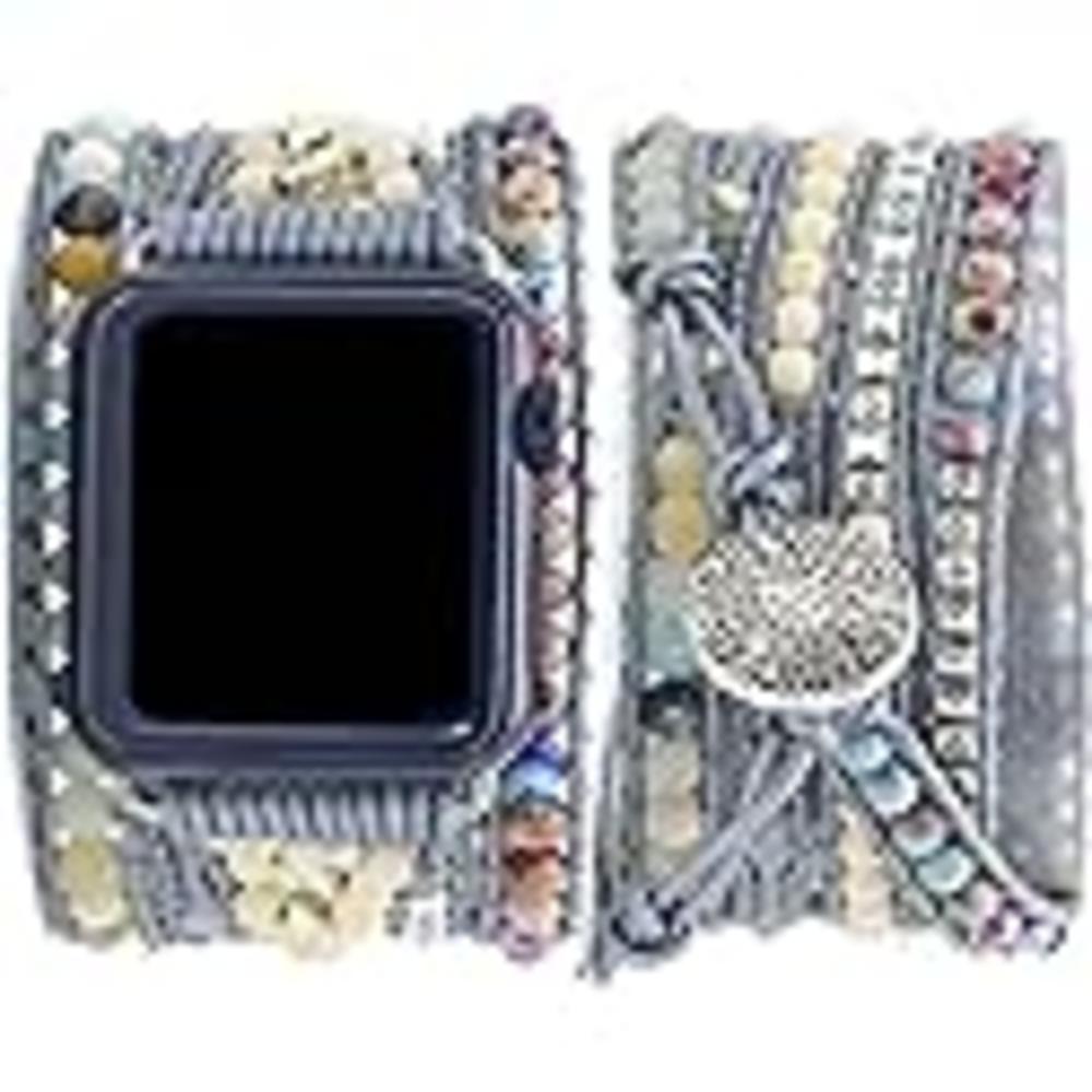 Somesame Compatible with Apple Watch Band 41mm 40mm 38mm Boho Beads Bracelets,Multilayer 5 Wraps Natural Jewelry Handmade Braide