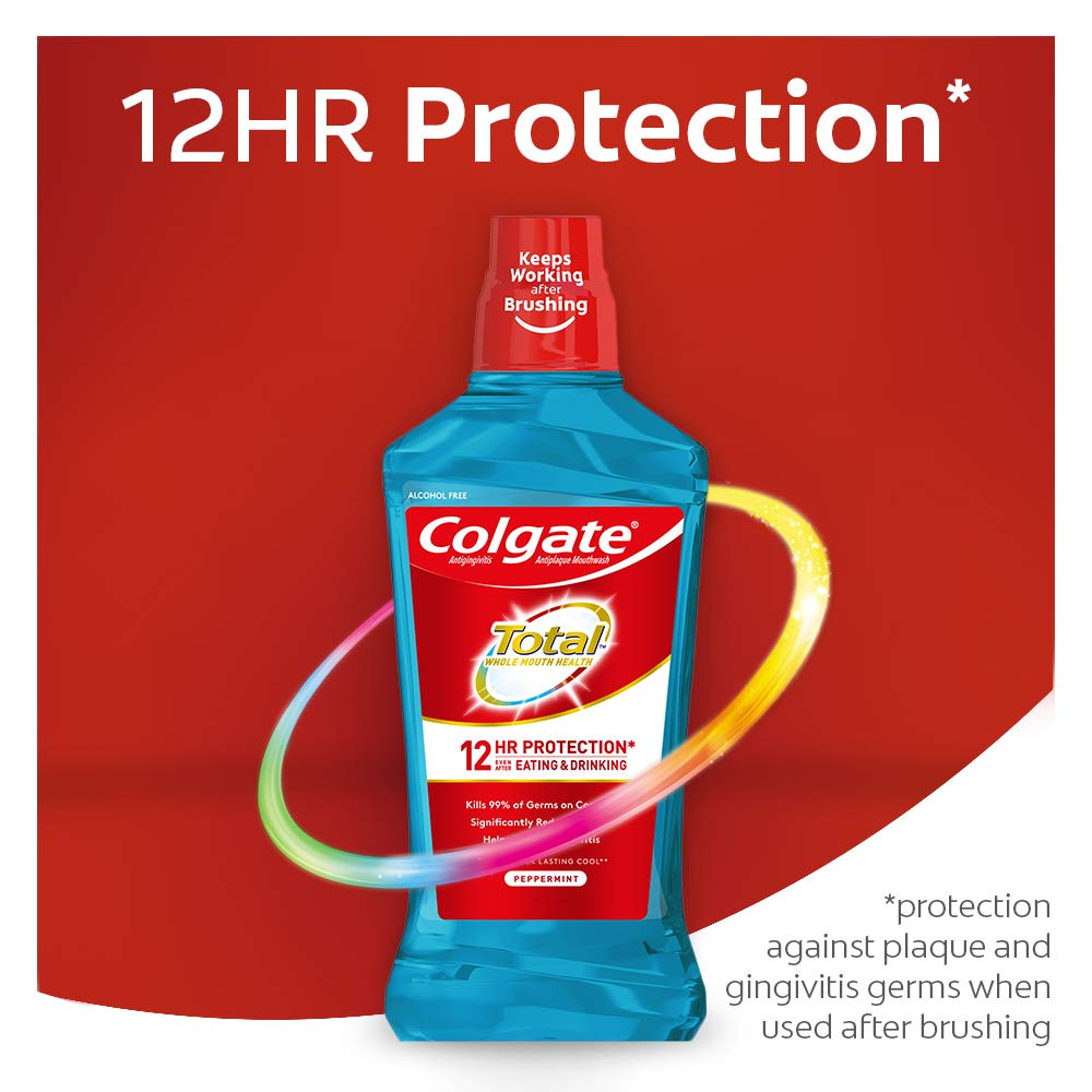Colgate Total Pro-Shield Alcohol Free Mouthwash, Peppermint - 500mL, 16.9 fluid ounce