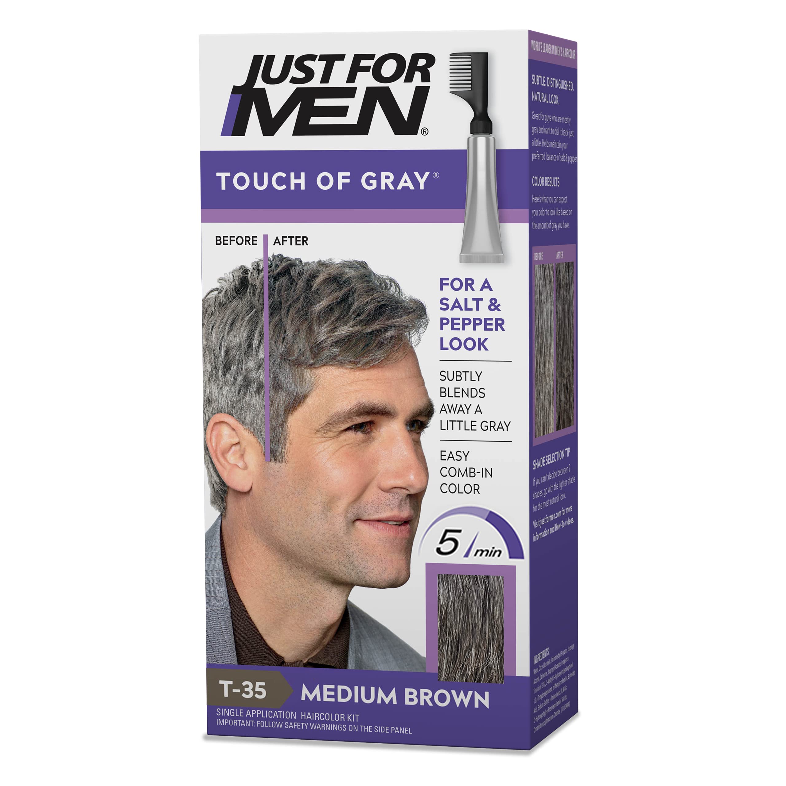 Just For Men Touch of Gray, Mens Hair Color Kit with Comb Applicator for Easy Application, Great for a Salt and Pepper Look - Me