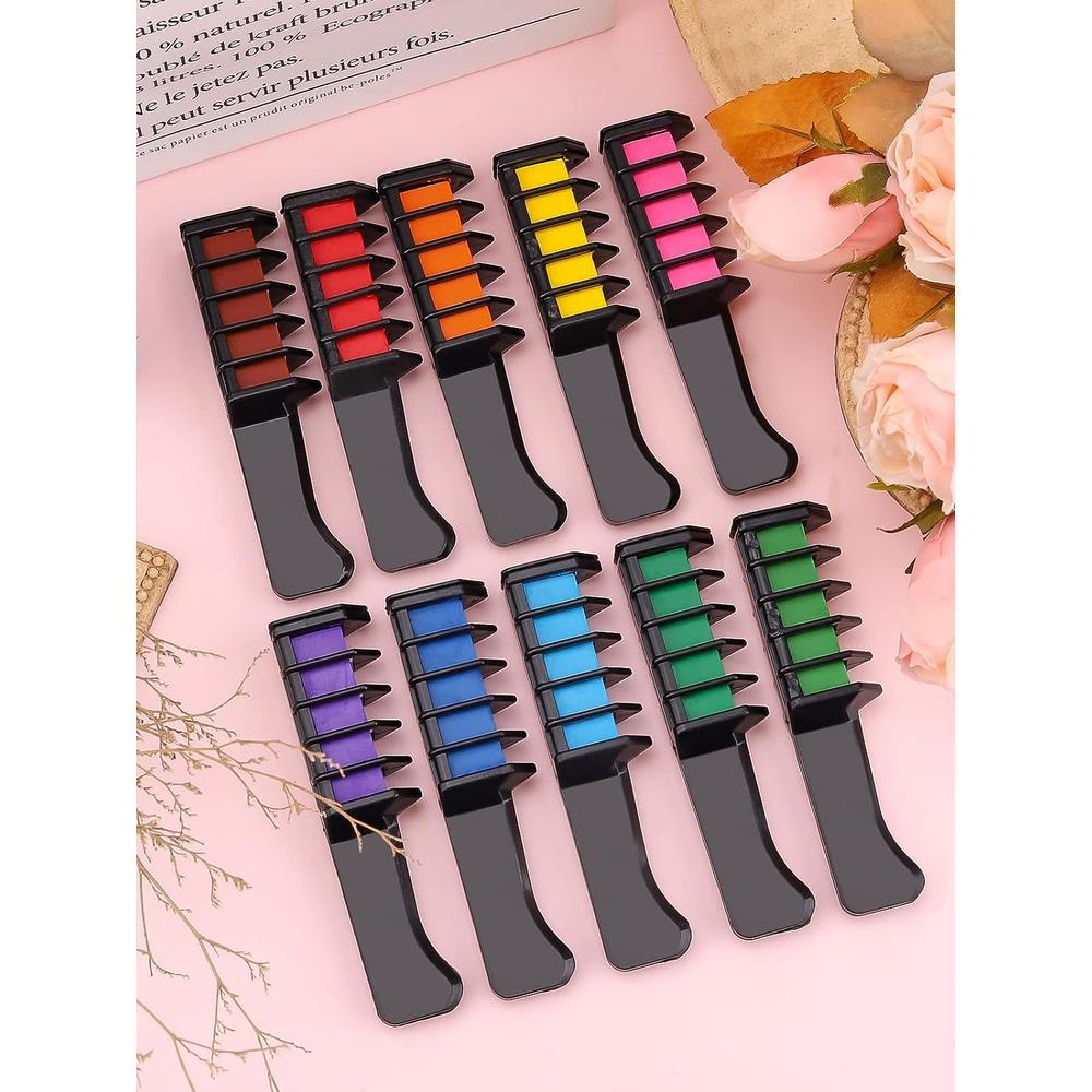 Kalolary 10 Color Temporary Hair Color Chalk Comb Set, Washable Hair Chalk for Girls Kids Gifts on Valentine's Day Cosplay for A