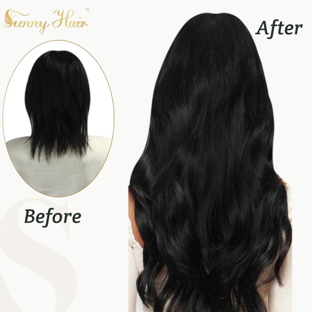 Sunny Hair Sunny Clip in Human Hair Extensions 22inch Jet Black Clip on Hair Extensions For Women Black Clip in Hair Extensions Real Human