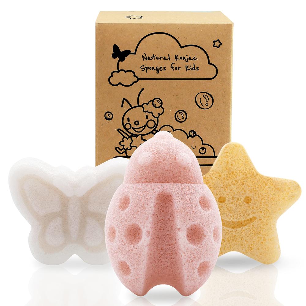 myHomeBody Konjac Baby Sponge for Bathing, Cute Shapes Natural Kids Bath Sponges for Infants, Toddler Bath Time, Natural and Saf