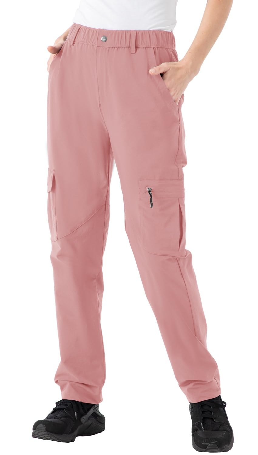Rdruko Women's Waterproof Hiking Pants Lightweight Quick Dry Travel Fishing Cargo  Pants Pink X-Large
