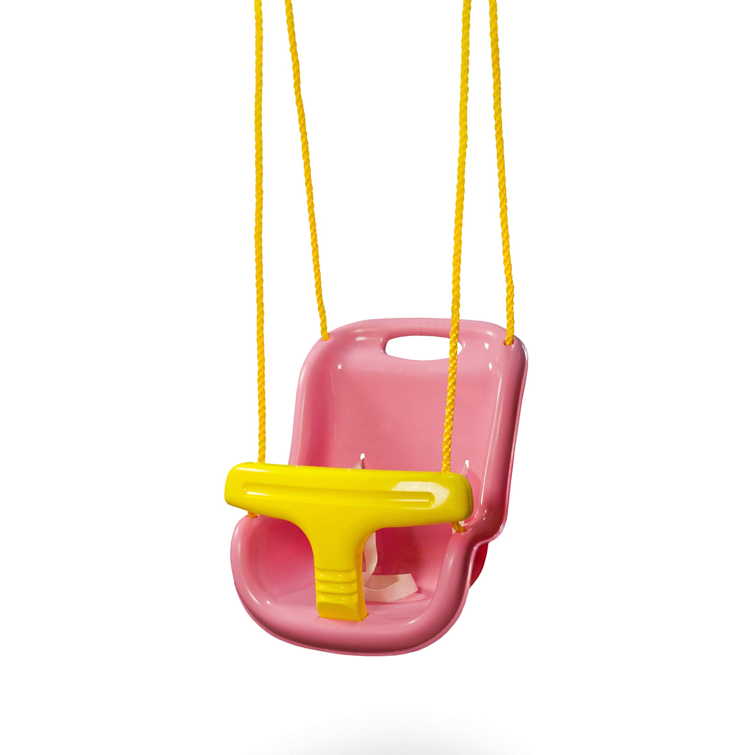 Gorilla Playsets 04-0032-PK High Back Plastic Infant Swing with Yellow T bar & Rope, Pink with Yellow