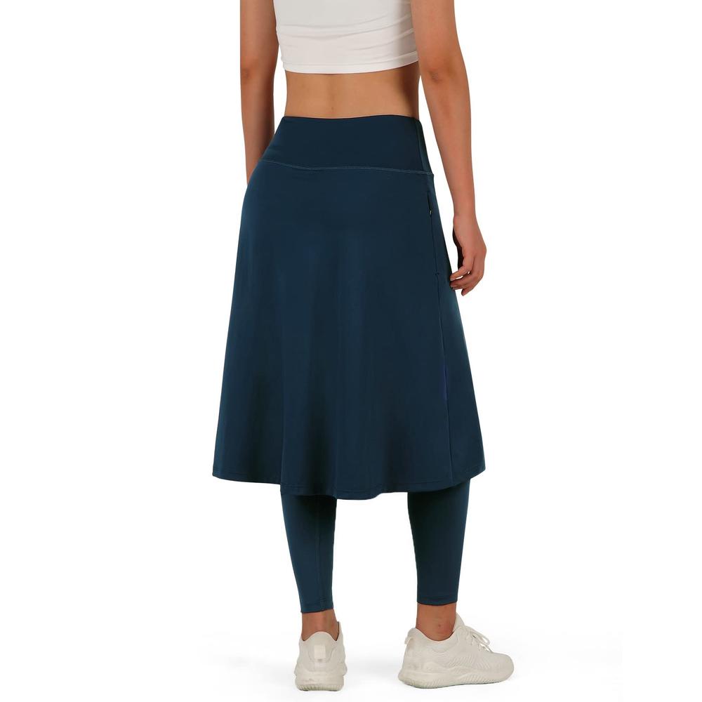ANIVIVO Women Long Knee Length Skirt with Full Leggings,Skirted Leggings  with High Waisted Zipper Pockets(Navy Blue-Full Length