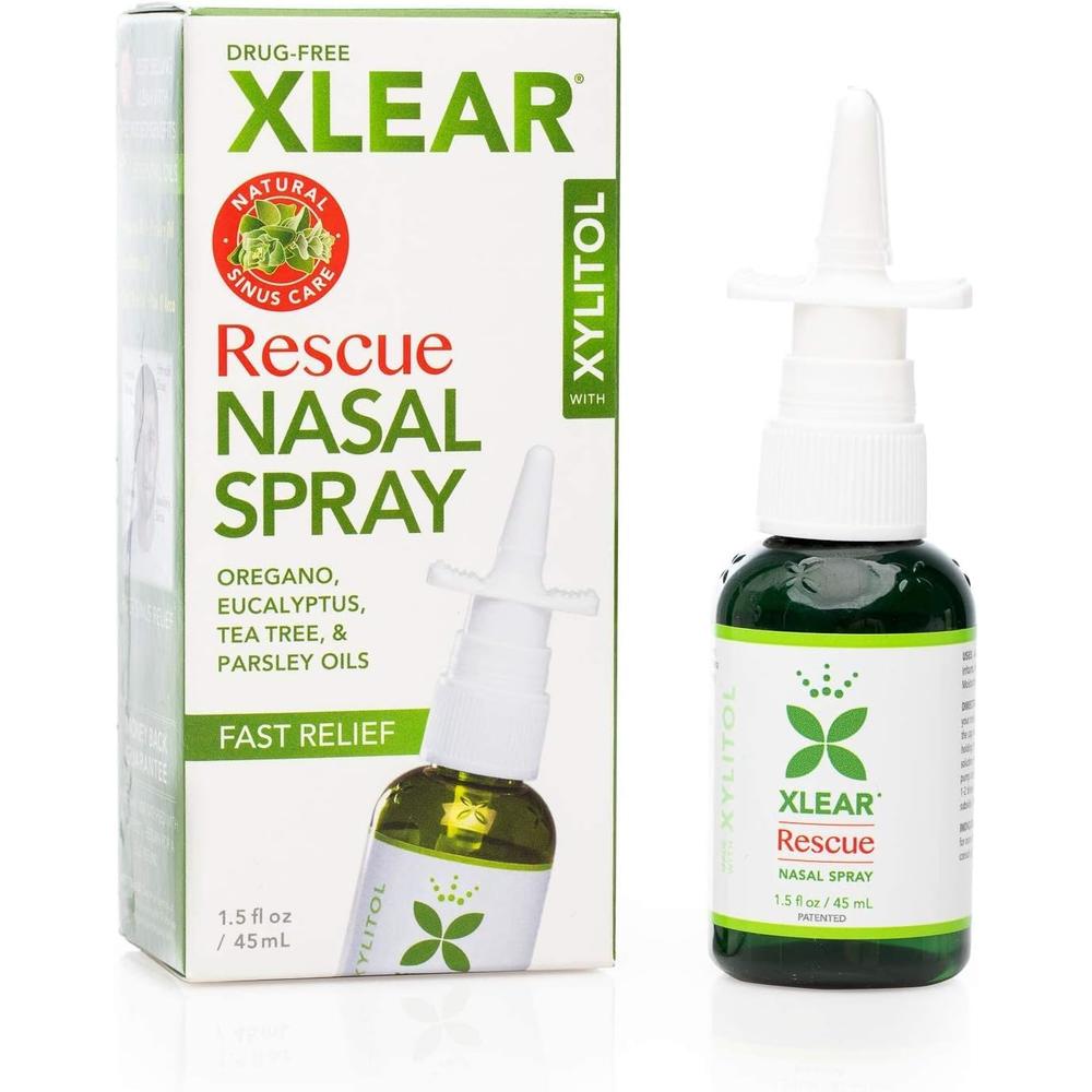Xlear Rescue Nasal Spray, Natural Saline Nasal Spray with Xylitol, Oregano, Tea Tree, Fast Sinus Pressure and Congestion Relief,
