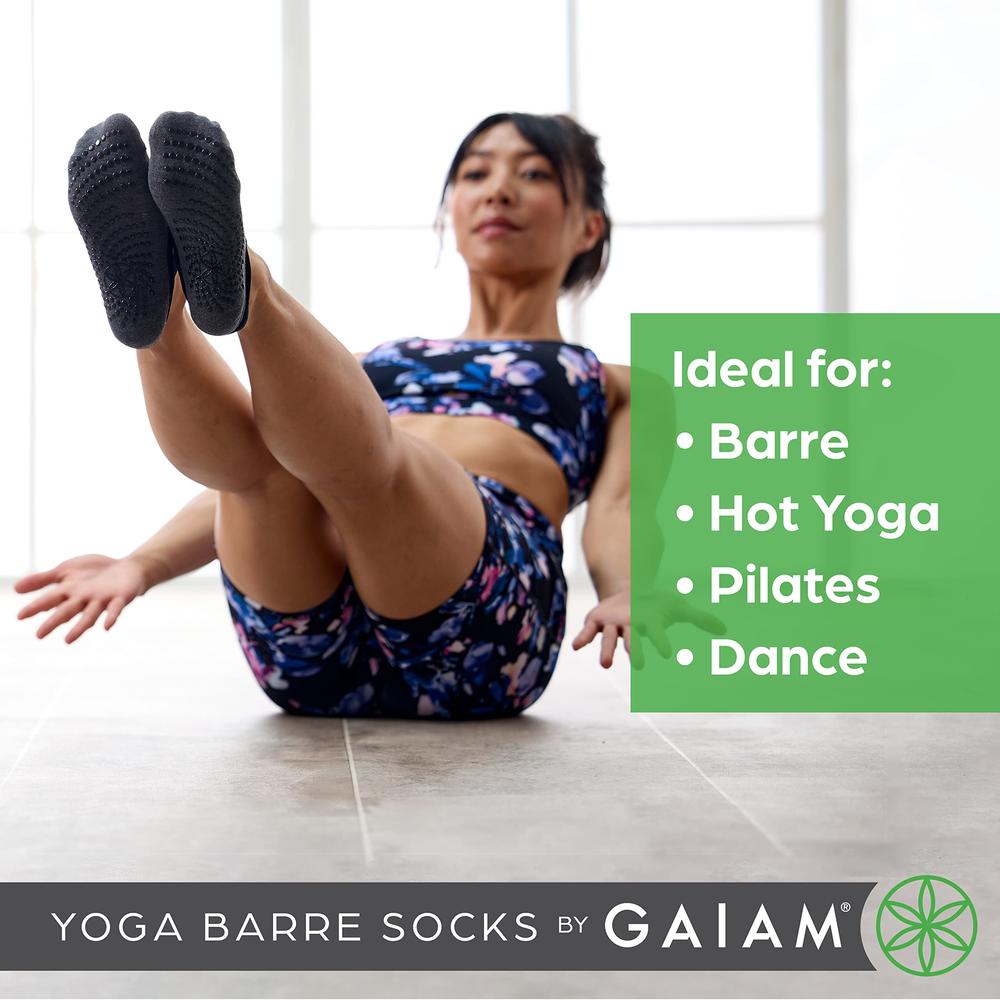 Gaiam Yoga Barre Socks - Grippy Non Slip Sticky Toe Grip Accessories for Women & Men - Pure Barre, Hot Yoga, Pilates, Ballet, Da