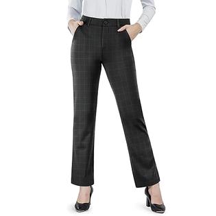 bamans Bamans Work Pants for Women Yoga Dress Pants Straight Leg Stretch Work  Pant with Pockets(Black Grey Plaid,Small,31 Inseam)