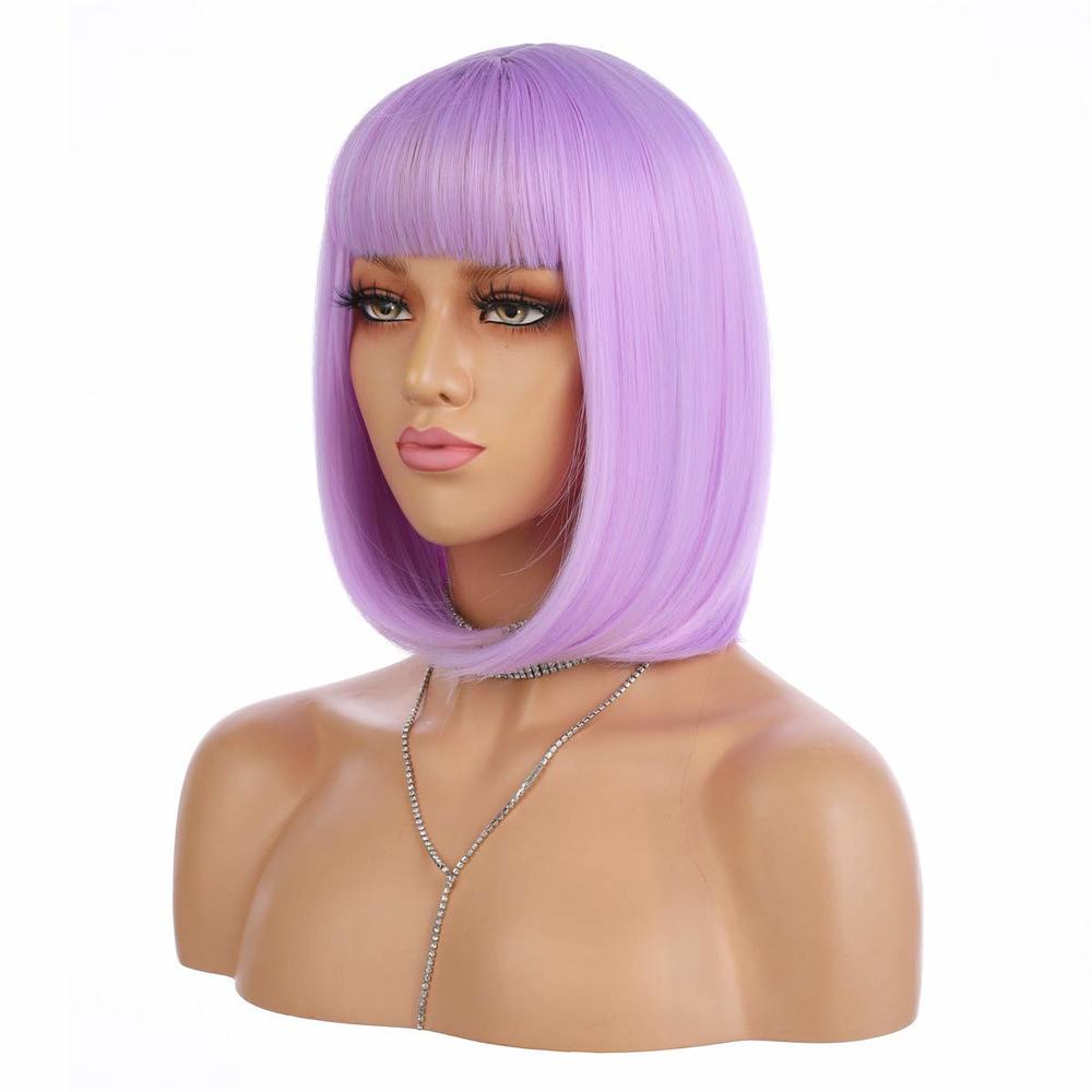 eNilecor Short Bob Hair Wigs 12" Straight with Flat Bangs Synthetic Colorful Cosplay Daily Party Wig for Women Natural As Real H