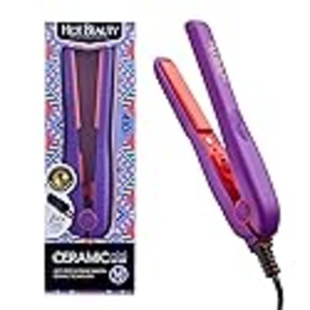 Hot Beauty Professional Ceramic Mini Flat Iron 1/2" Anti-Frizz Extreme Smooth (Violet) Travel Pouch Included