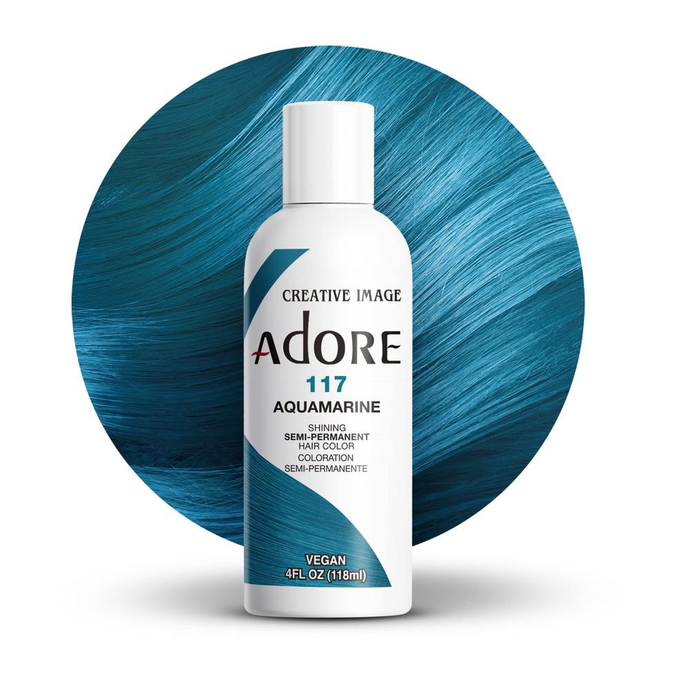 Adore Semi Permanent Hair Color - Vegan and Cruelty-Free Hair Dye - 4 Fl Oz - 117 Aquamarine (Pack of 1)