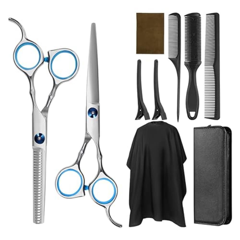 Frcolor Hair Cutting Scissors Hairdressing Thinning Shears Kit with Barber Cape Hair Thinning Cutting Combs and Black Case,Profe