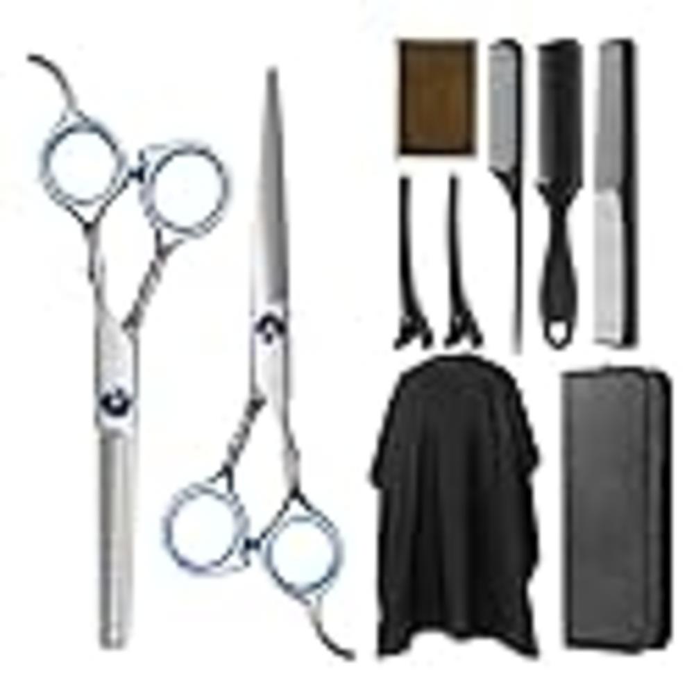 Frcolor Hair Cutting Scissors Hairdressing Thinning Shears Kit with Barber Cape Hair Thinning Cutting Combs and Black Case,Profe