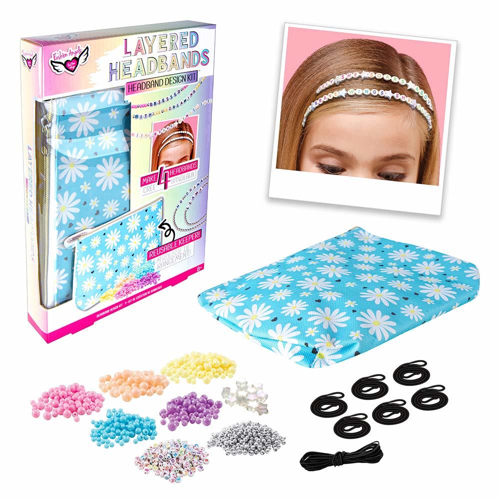 Fashion Angels Layered Headband Design Kit for Tweens and Kids to Make 4 Customized Beaded Headbands with Pastel Beads and Alpha