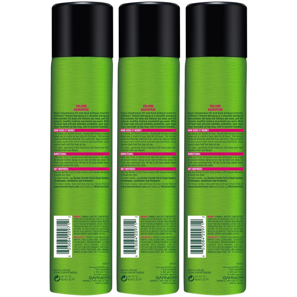 Garnier Fructis Style Volume Hairspray, All Hair Types, 8.25 Oz. (Packaging May Vary), 3Count