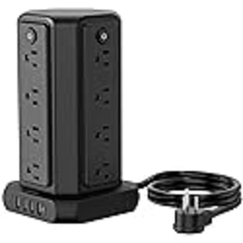 NTONPOWER Power Strip Tower Surge Protector with 16 Widely Outlets 4 USB Ports, 15A 1875W Vertical Charging Station, 5FT Extension Cord Fl