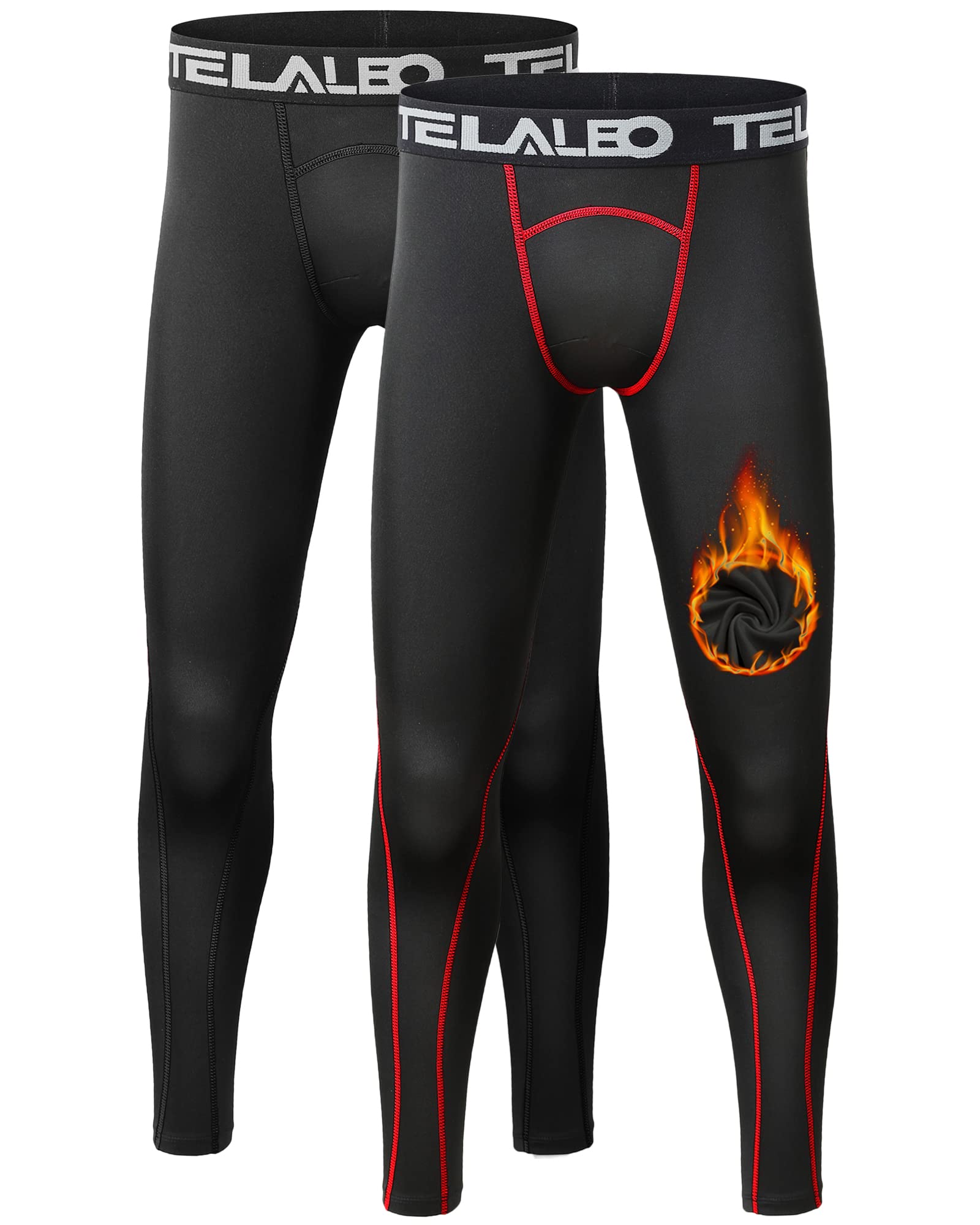TELALEO Boys Thermal Compression Leggings Pants Youth Fleece Lined