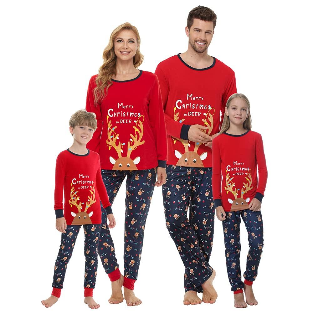VENTELAN Matching Family Christmas Pajamas Set Soft Holiday Sleepwear Deer Xmas PJS Set for Couples,Women,L
