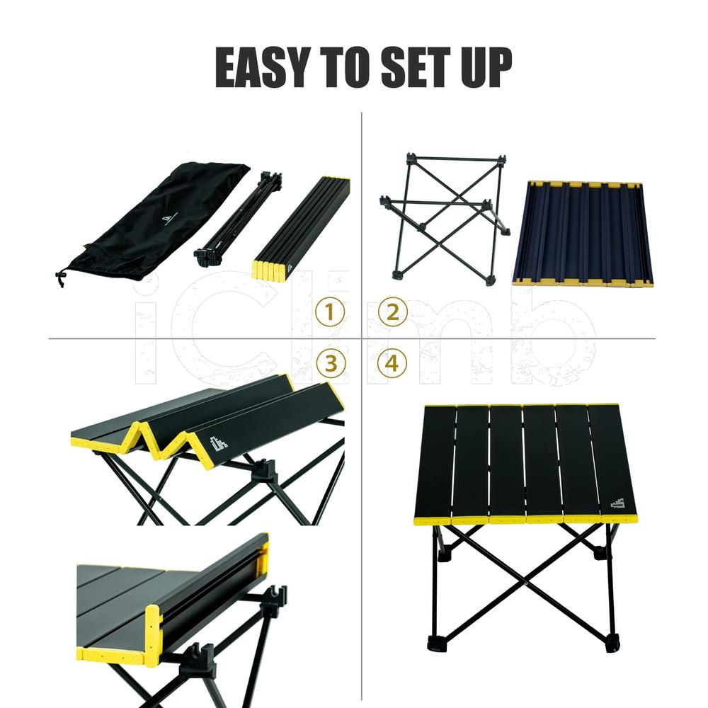 iClimb Ultralight Compact Camping Alu. Folding Table with Carry Bag, Two Size (Black - S)