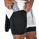 Surenow Mens Running Shorts，Workout Running Shorts for Men，2-in-1 Stealth Shorts， 7-Inch Gym Yoga Outdoor Sports Shorts White