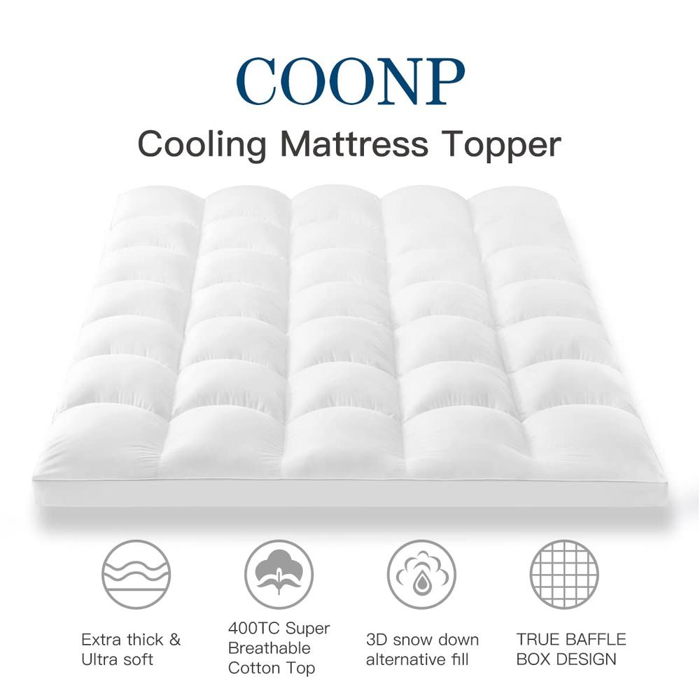 COONP California King Mattress Topper, Extra Thick Pillowtop, Cooling Mattress Topper, Plush Mattress Pad Cover 400TC Cotton Top Prote