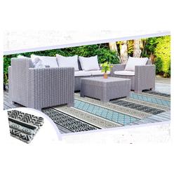 BalajeesUSA Outdoor Rug - 9x18 Grey, Teal, Reversible Recycled Plastic Straw Outdoor Patio Rugs Clearance Waterproof Large RV Ca