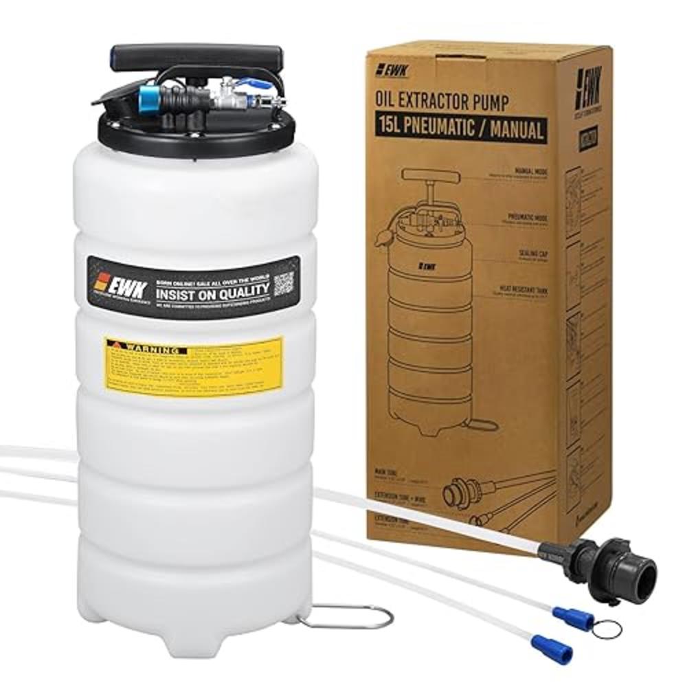 EWK Patented 15L Pneumatic/Manual Oil Extractor Change Pump for Automotive Fluids Vacuum Evacuation