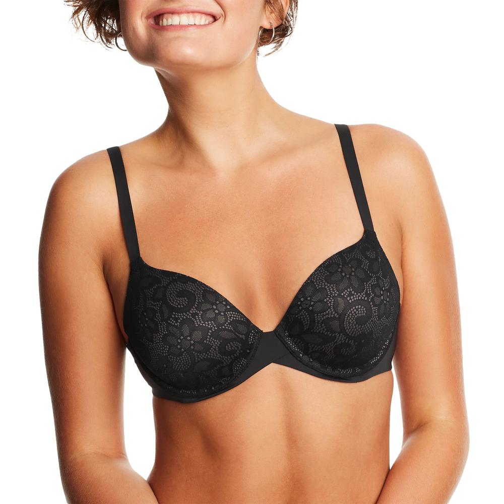 Maidenform womens One Fab Fit Modern Demi Lightly Padded Convertible Underwire T-shirt Dm7543 bras, Black/Carbon Grey, 36A US