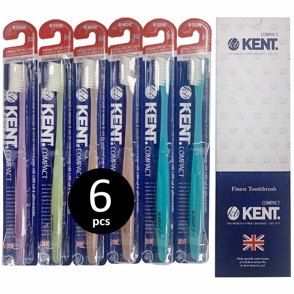 KENT ORALS [KENT] COMPACT Small Head Extra Soft Toothbrush for Sensitive Teeth, Gums for Adults & Teens with Braces - (Set of 6)