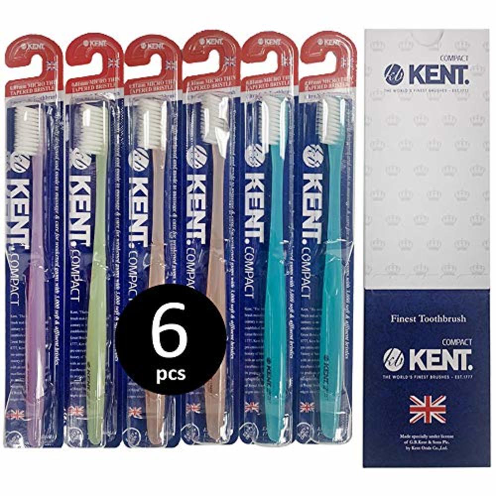 KENT ORALS [KENT] COMPACT Small Head Extra Soft Toothbrush for Sensitive Teeth, Gums for Adults & Teens with Braces - (Set of 6)