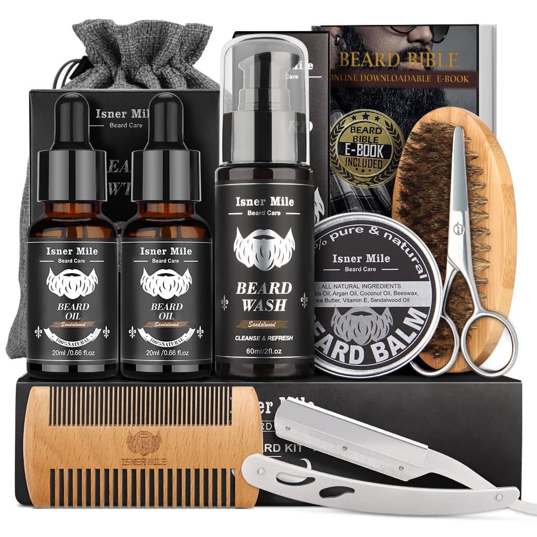 Comfy Mate Isner Mile Beard Kit for Men, Grooming & Trimming Tool Complete Set with Shampoo Wash, Beard Care Oil, Balm, Brush, Comb, Scisso