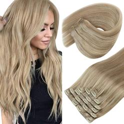 Sunny Hair Sunny Clip in Hair Extensions 22inch Blonde Hair Extensions Clip ins Highlights Light Blonde Mixed Golden Blonde Clip in Hair Ex