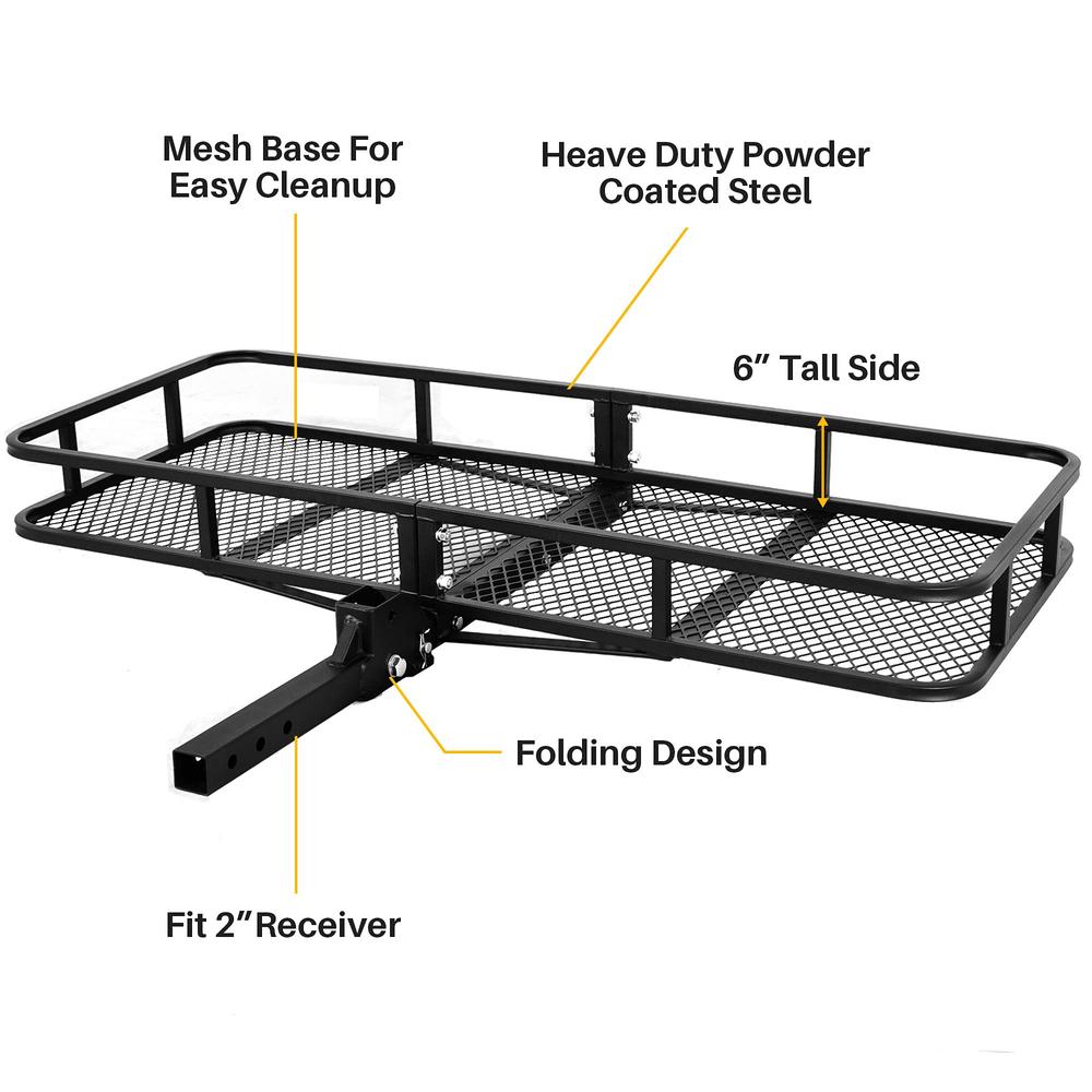 ARKSEN 60 x 25 Inch Folding Cargo Rack Carrier 500 Lbs Heavy Duty Capacity 2 Inch Receiver Luggage Basket Hitch Fold Up for SUV 