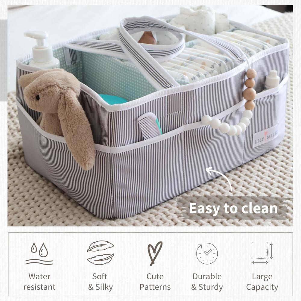 Lily Miles Baby Diaper Caddy - Large Organizer Tote Bag for Baby essentials Boy or Girl - Baby Shower Basket - Nursery Must Have