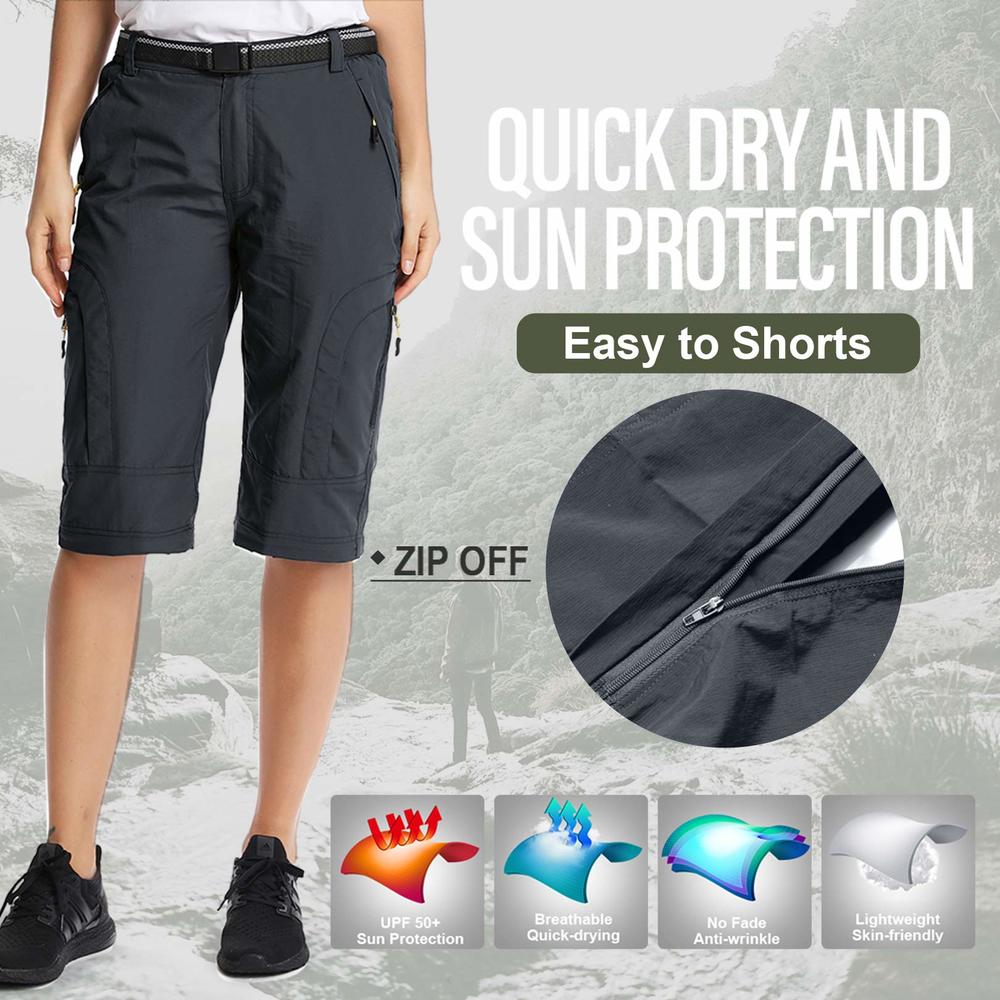 Toomett Women Hiking Pants Lightweight Convertible Outdoor Quick Drying Travel Cross Durable Stretch Pants, 4409,Grey,28