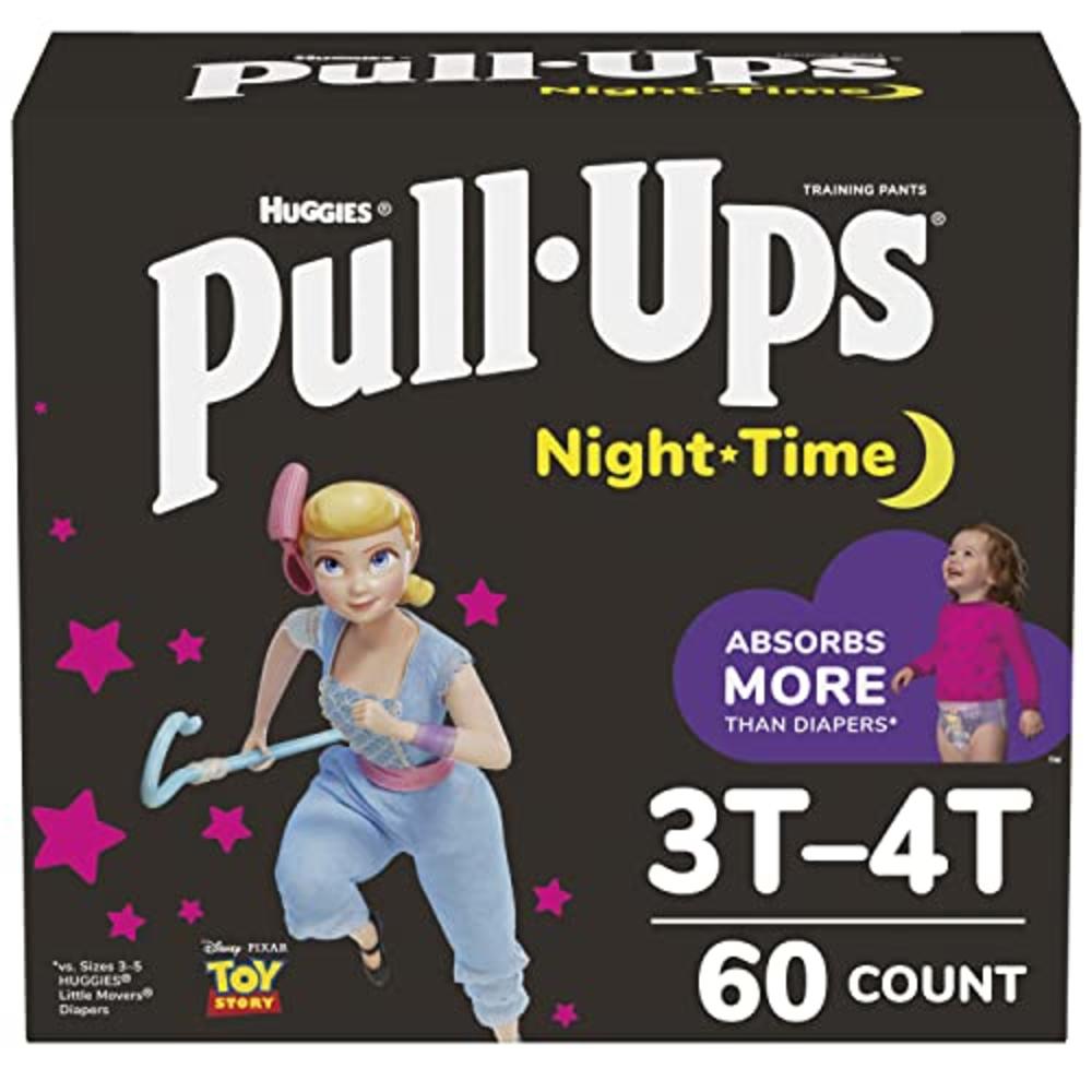Pull-Ups Girls' Nighttime Potty Training Pants, Training Underwear, 3T-4T (32-40 lbs), 60 Ct