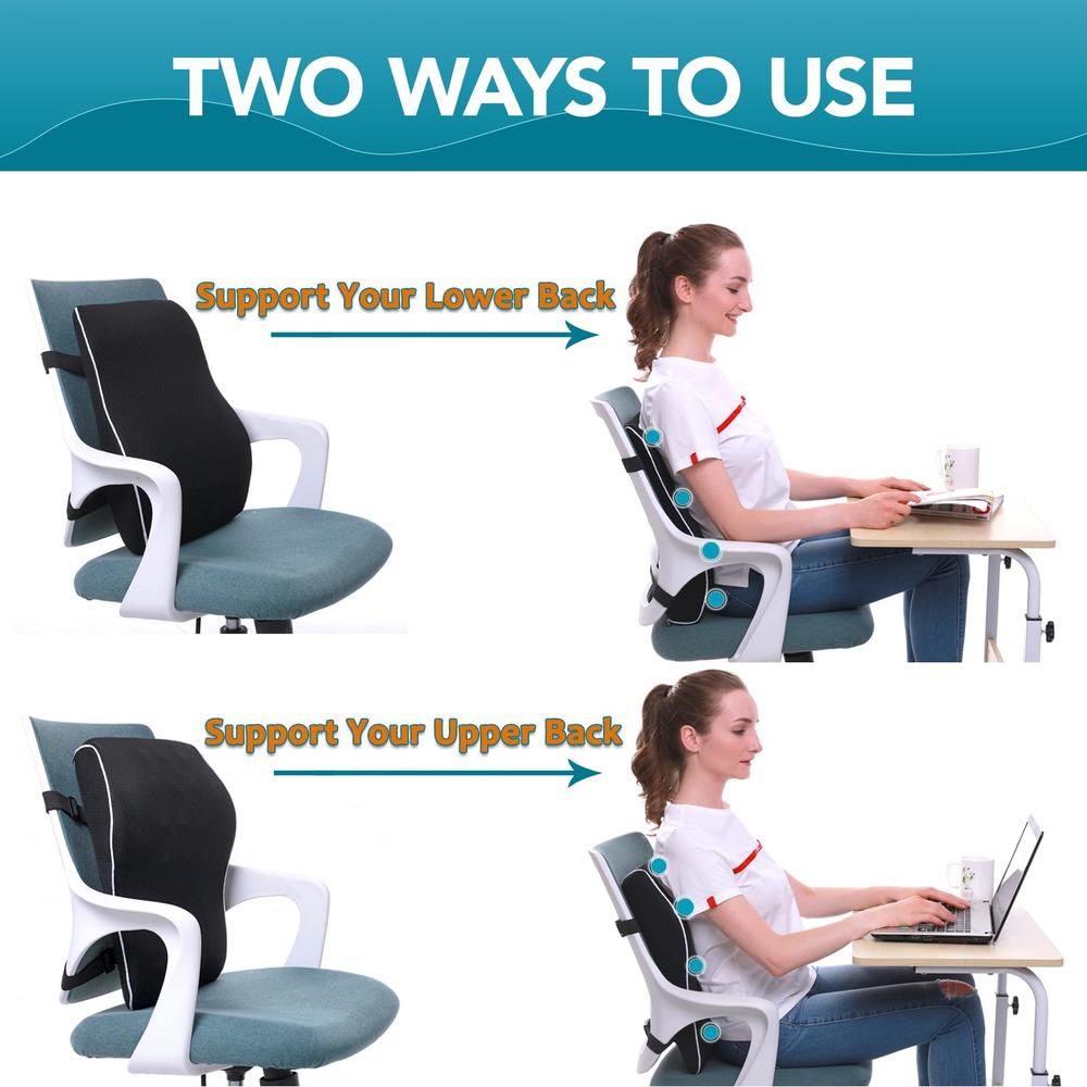 Qutool Lumbar Support Pillow for Office Chair Back Support Pillow for Car, Computer, Gaming Chair, Recliner Memory Foam Back Cushion fo