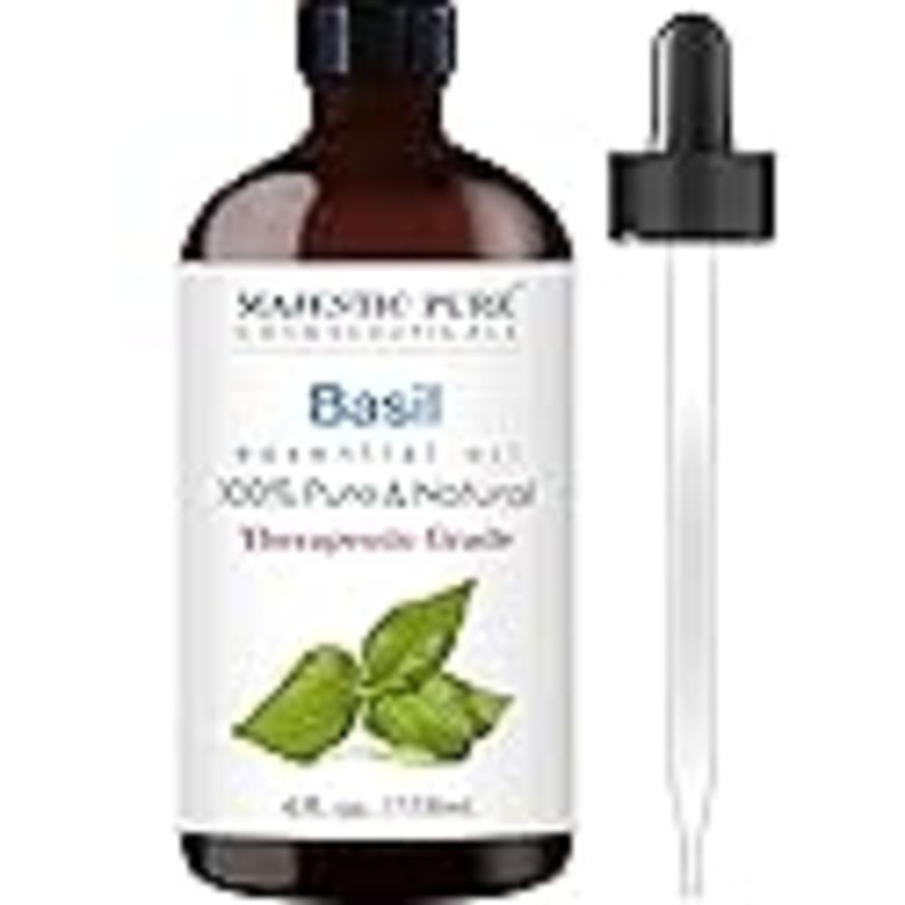 MAJESTIC PURE Basil Essential Oil, Therapeutic Grade, Pure and Natural Premium Quality Oil, 4 Fl Oz